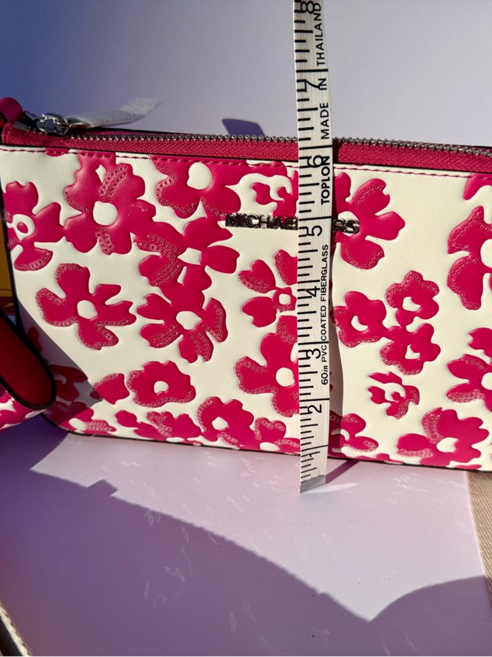 Michael Kors Pink and Cream Floral Crossbody with Strap and Pouch Jet Set - Picture 3 of 7